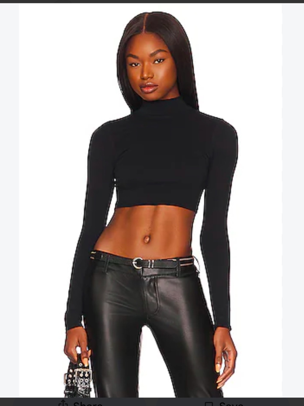 Free People Black Mock-Neck Long-Sleeve Crop Top